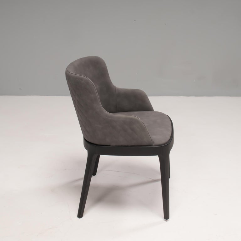 Cattelan Italia Magda Couture Grey Leather Dining Chairs, Set of 10 In Good Condition In London, GB