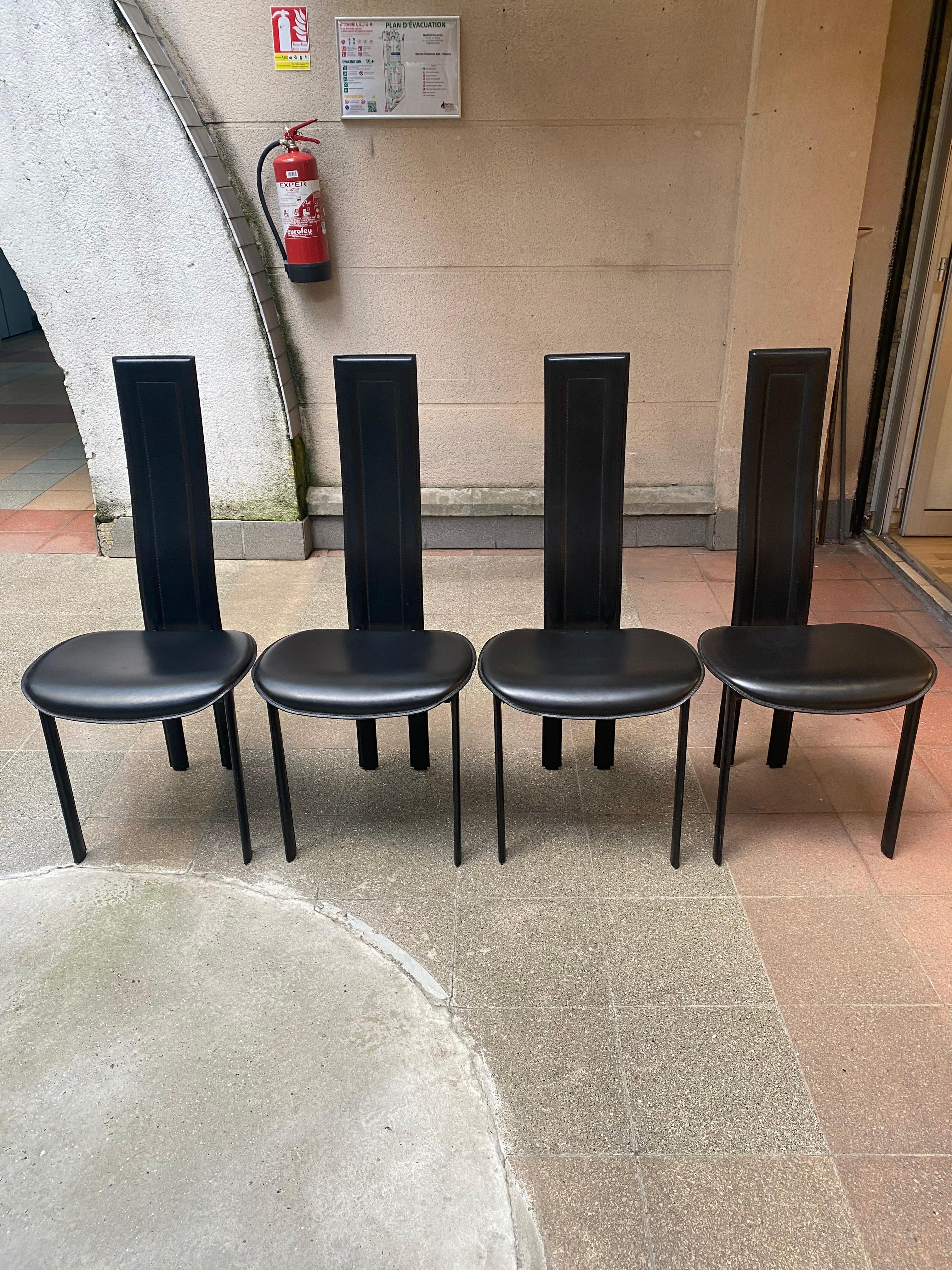 Leather Cattelan Italia Suite of 4 Chairs, Circa 1980