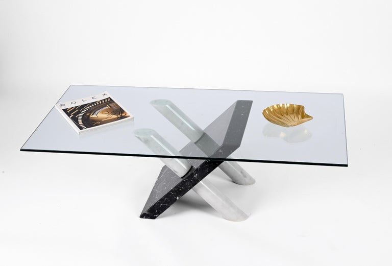 Cattelan MidCentury Black and Grey Carrara Marble Coffee Table Base Italy 1980s For Sale 7