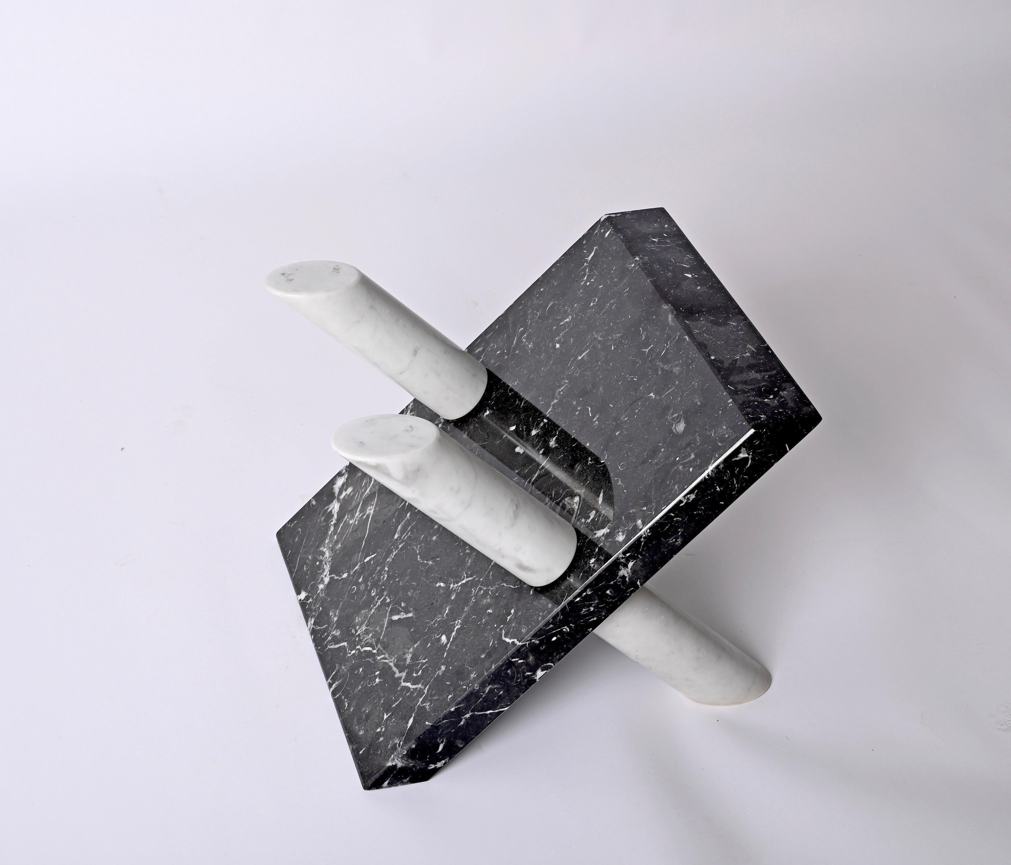 Cattelan MidCentury Black and Grey Carrara Marble Coffee Table Base Italy 1980s 8