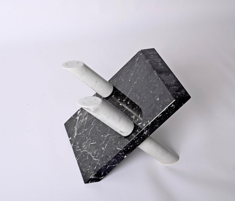 Cattelan MidCentury Black and Grey Carrara Marble Coffee Table Base Italy 1980s For Sale 8