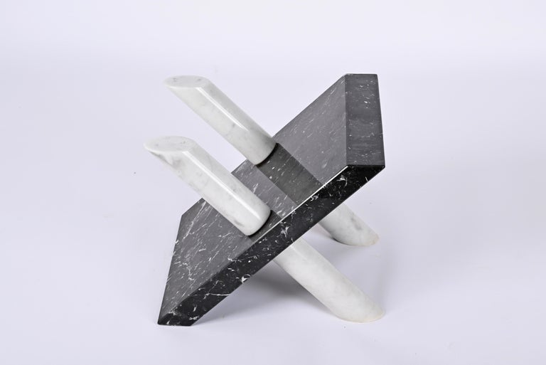 Cattelan MidCentury Black and Grey Carrara Marble Coffee Table Base Italy 1980s For Sale 12