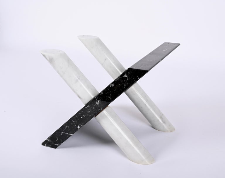 Cattelan MidCentury Black and Grey Carrara Marble Coffee Table Base Italy 1980s In Good Condition For Sale In Roma, IT