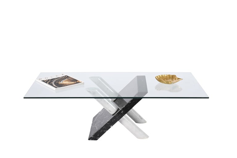Cattelan MidCentury Black and Grey Carrara Marble Coffee Table Base Italy 1980s For Sale 2