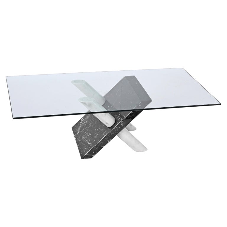 Cattelan MidCentury Black and Grey Carrara Marble Coffee Table Base Italy 1980s For Sale