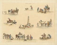 Cattle Market Rural Scenes — Hand-Colored Etching by W.H. Pyne, London 1803