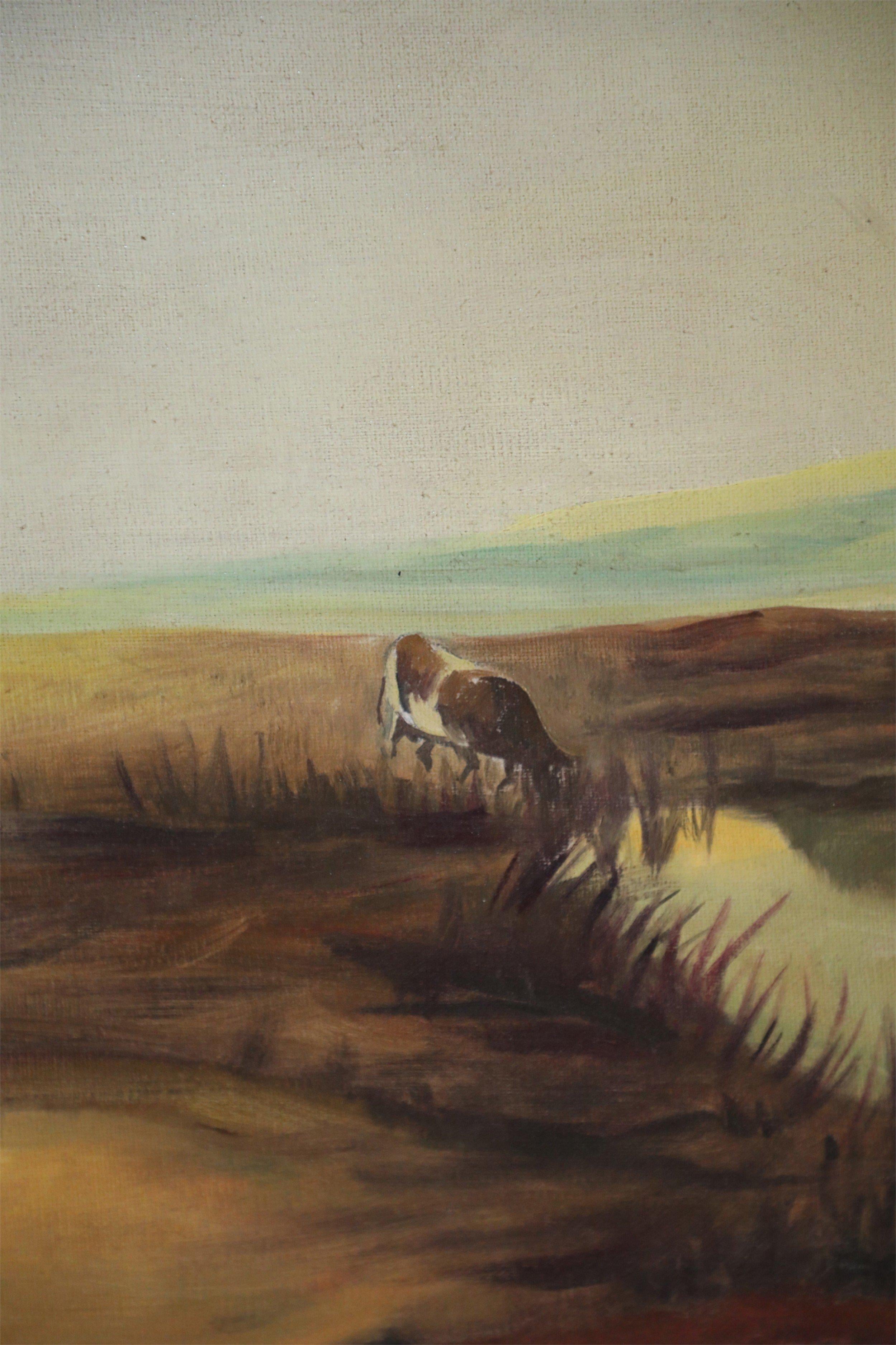 Cattle Resting in a Field Oil Painting on Canvas In Good Condition For Sale In New York, NY