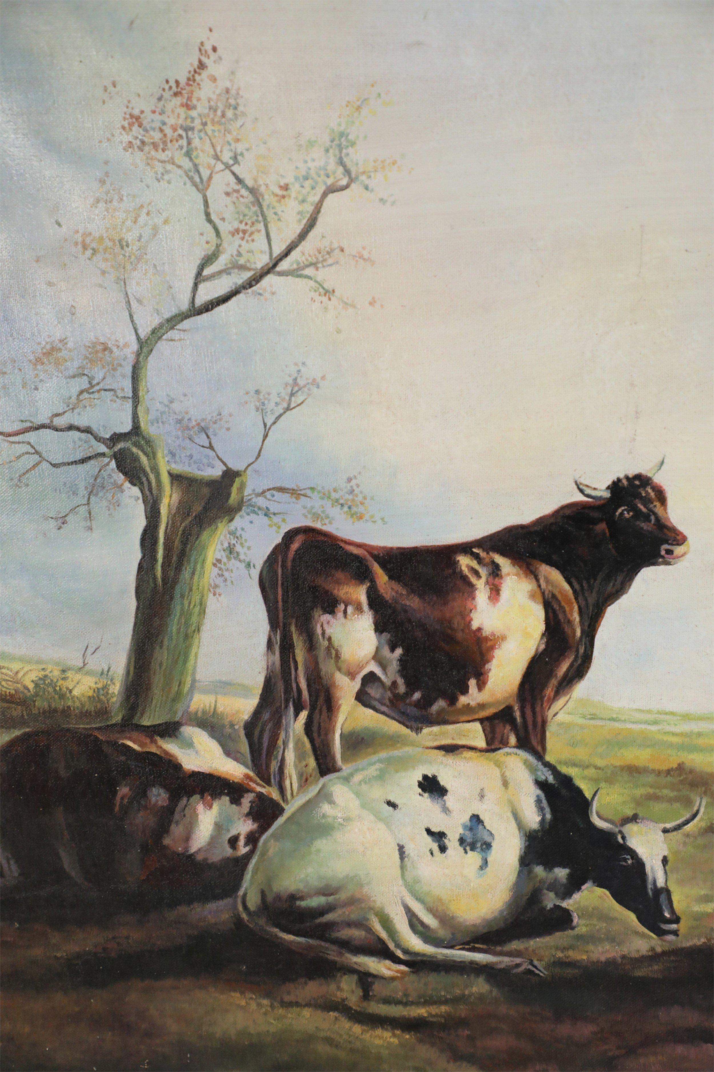 Rinder auf einem Feld, Ölgemälde auf Leinwand im Angebot 1