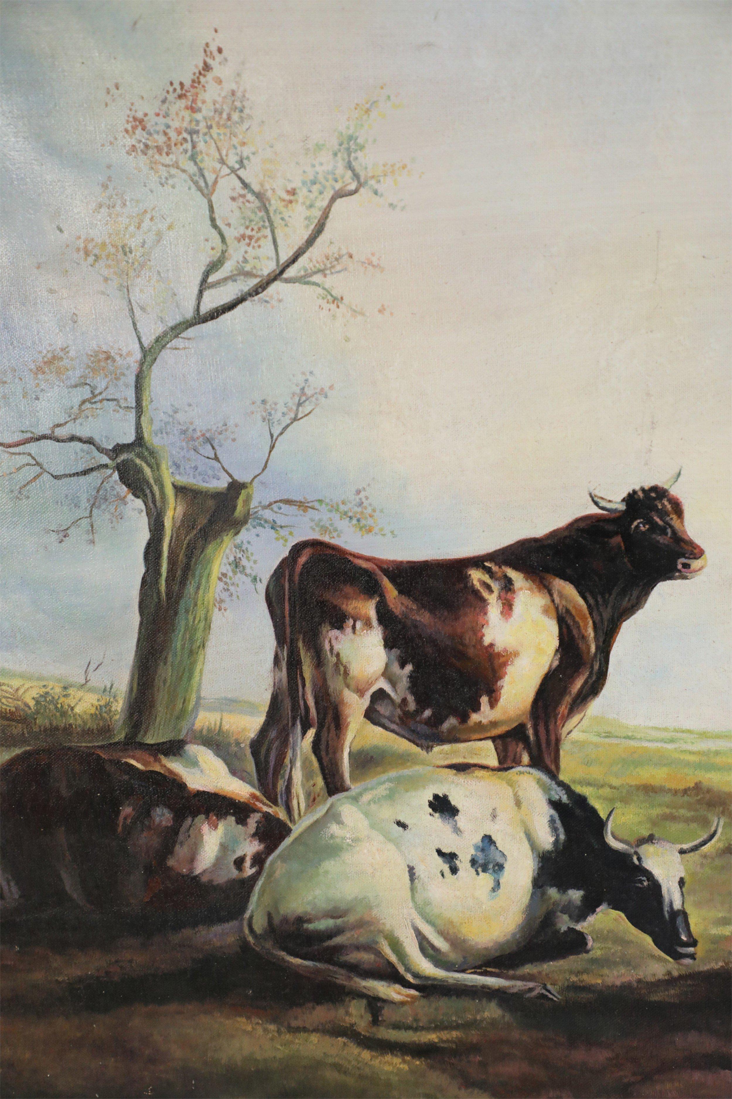 Cattle Resting in a Field Oil Painting on Canvas For Sale 1