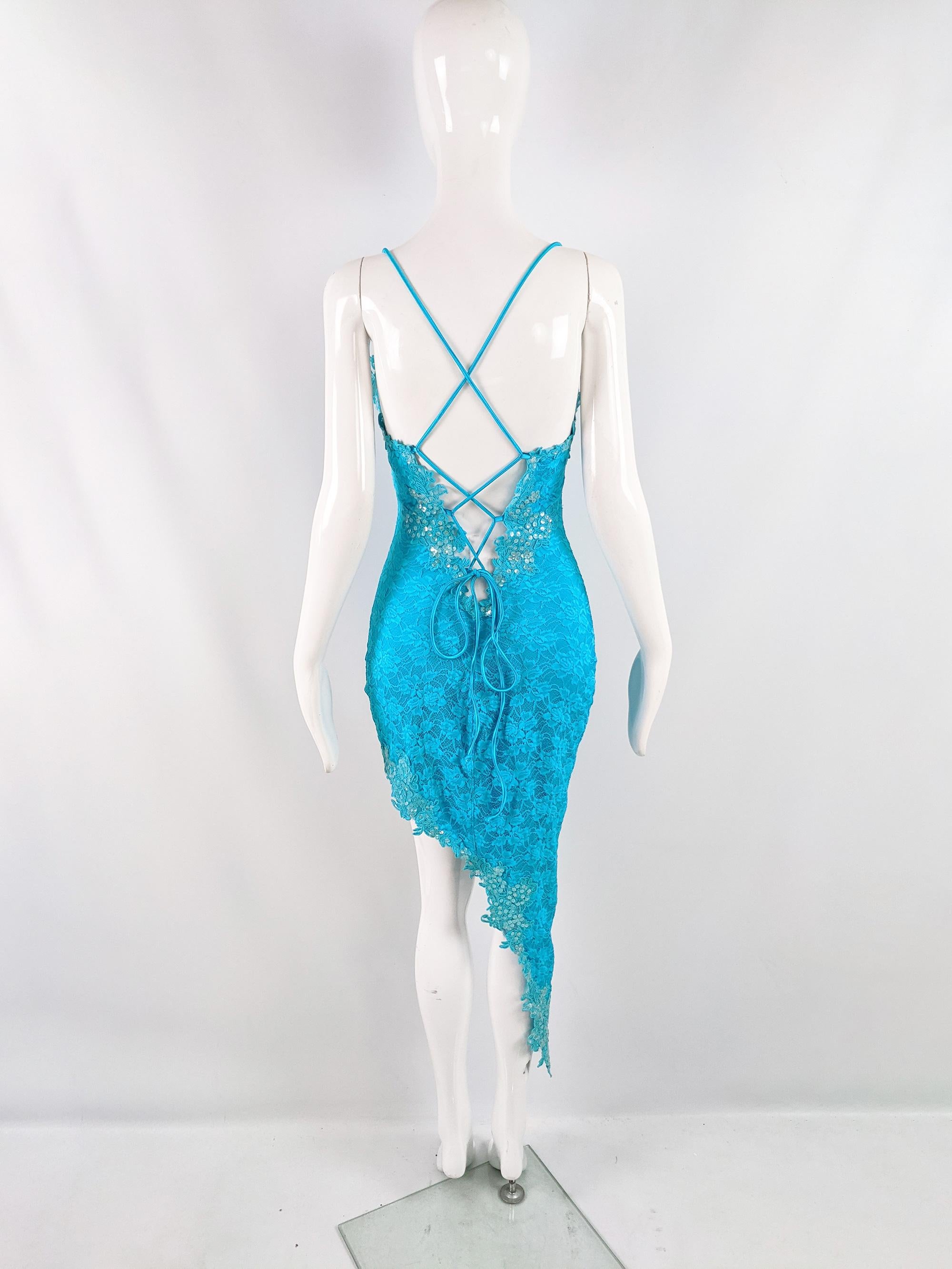 Catwalk Collection Sexy Vintage Y2K Turquoise Lace Bodice Party Dress, 2000s In Excellent Condition For Sale In Doncaster, South Yorkshire