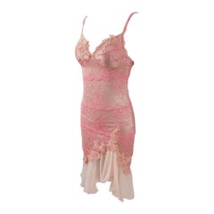 Robe de cocktail Y2K vintage rose en dentelle et jersey nude sexy Catwalk Collection