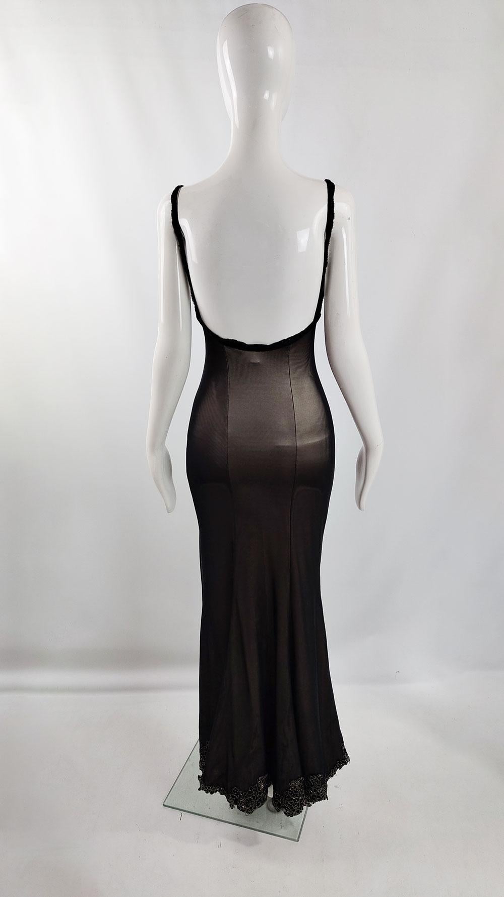 Catwalk Collection Vintage Sexy y2k Padded Bust Black Mesh & Nude Evening Dress For Sale 4