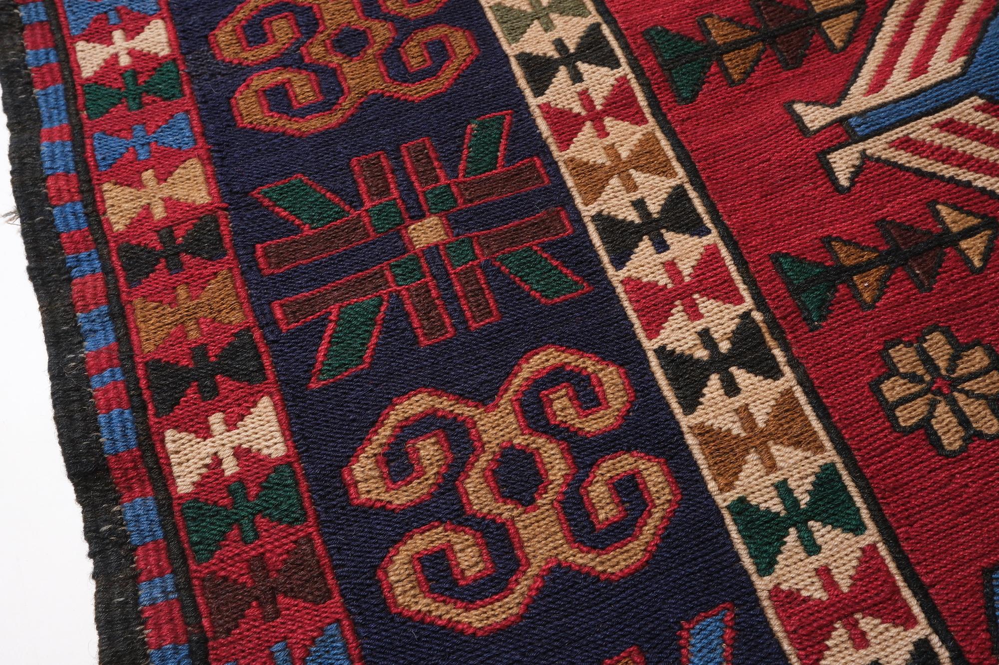 Hand-Woven Caucasia Soumak Sumac Kilim Rug, Caucasian Old Sumak Soumac Caucasus Carpet For Sale
