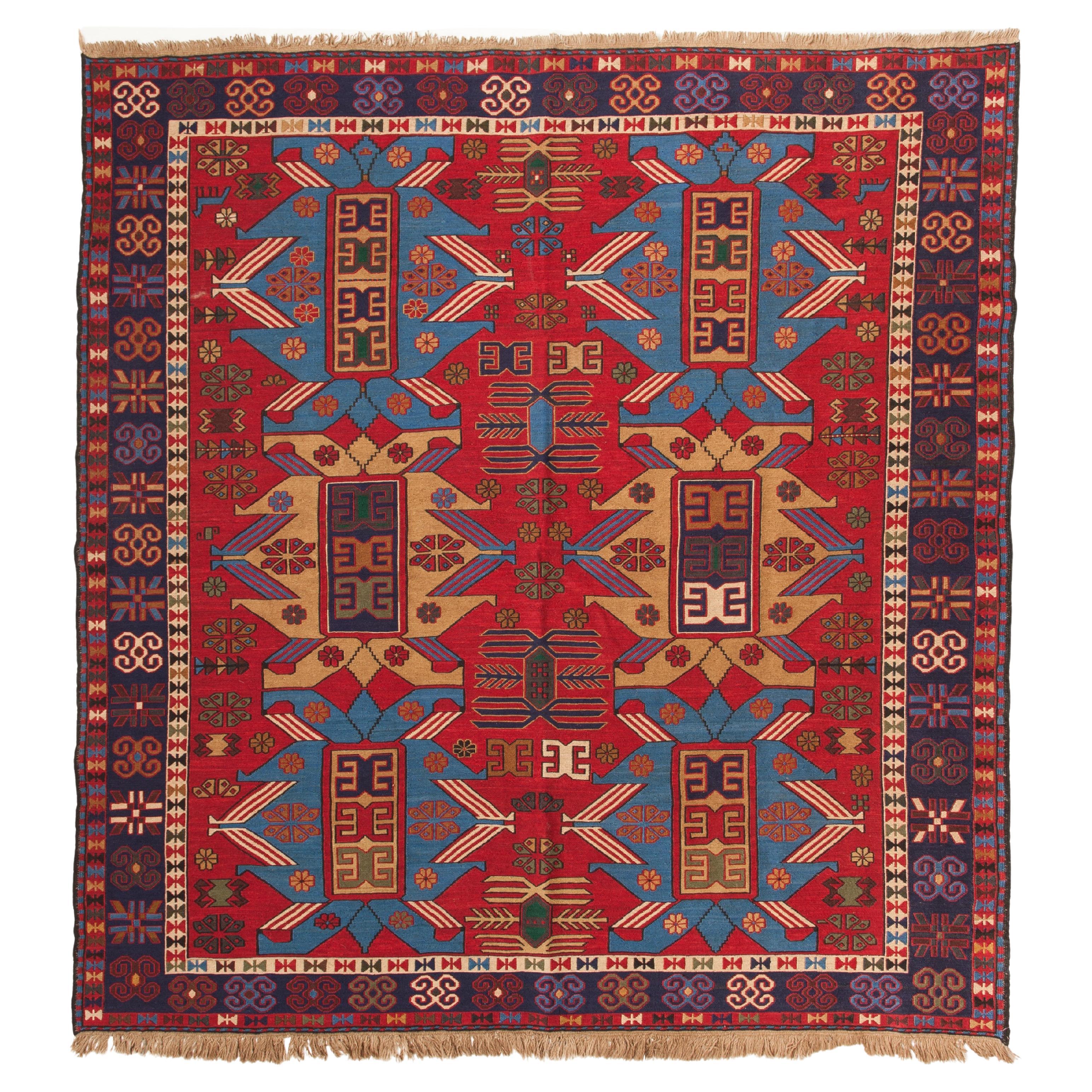 Caucasia Soumak Sumac Kilim Rug, Caucasian Old Sumak Soumac Caucasus Carpet