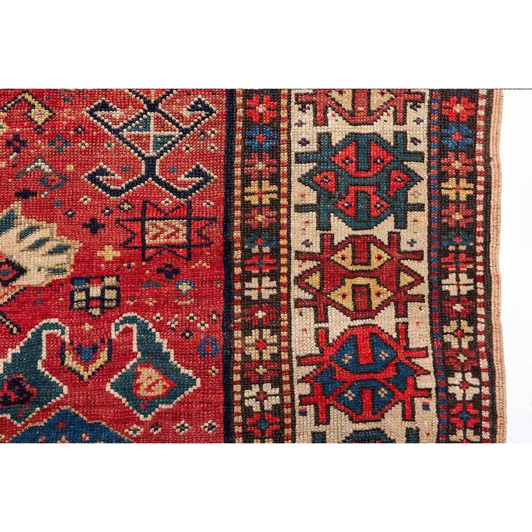 Hand-Knotted Antique Dated Caucasian  Kazak Rug For Sale