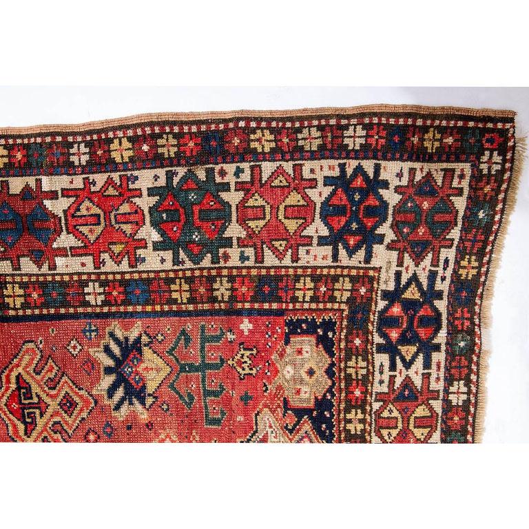 Wool Antique Dated Caucasian  Kazak Rug For Sale