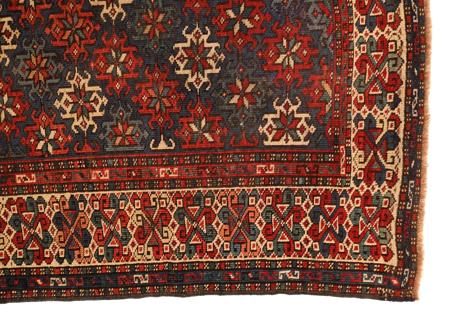 Other Caucasian Antique Rug, Blue Red Ivory - 3 x 5 For Sale