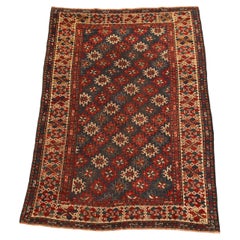 Kaukasischer antiker Teppich, blau-rot- elfenbeinfarben - 3 x 5