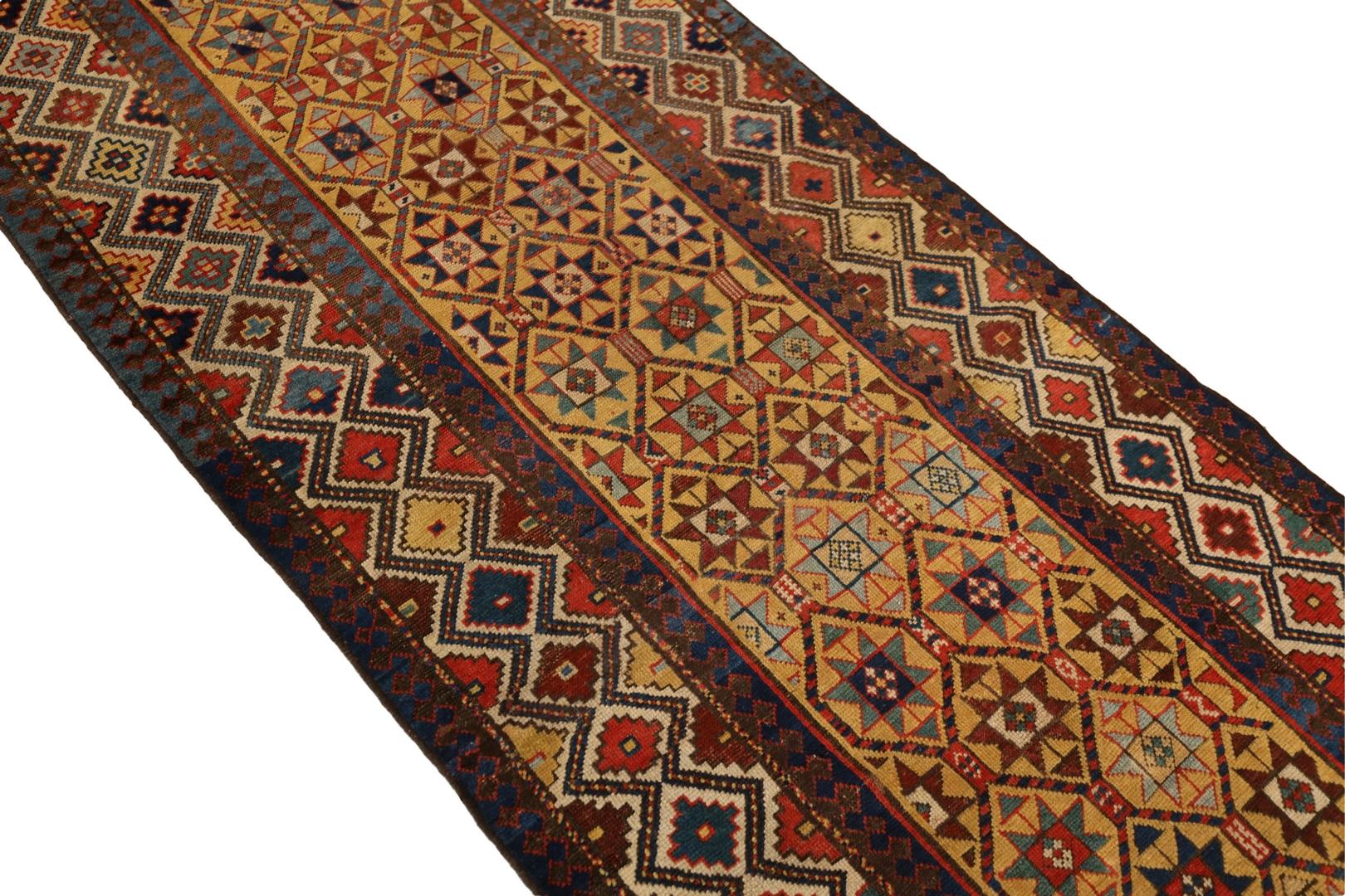 Hand-Knotted Caucasian Antique Runner - 3'1