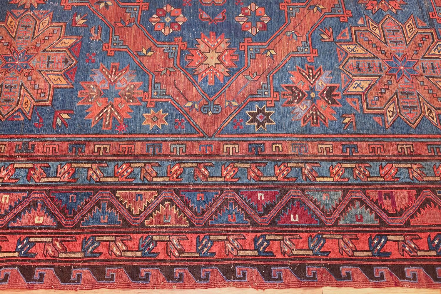 Hand-Woven Caucasian Antique Soumak Rug. Size: 6 ft 10 in x 11 ft 7 in (2.08 m x 3.53 m)