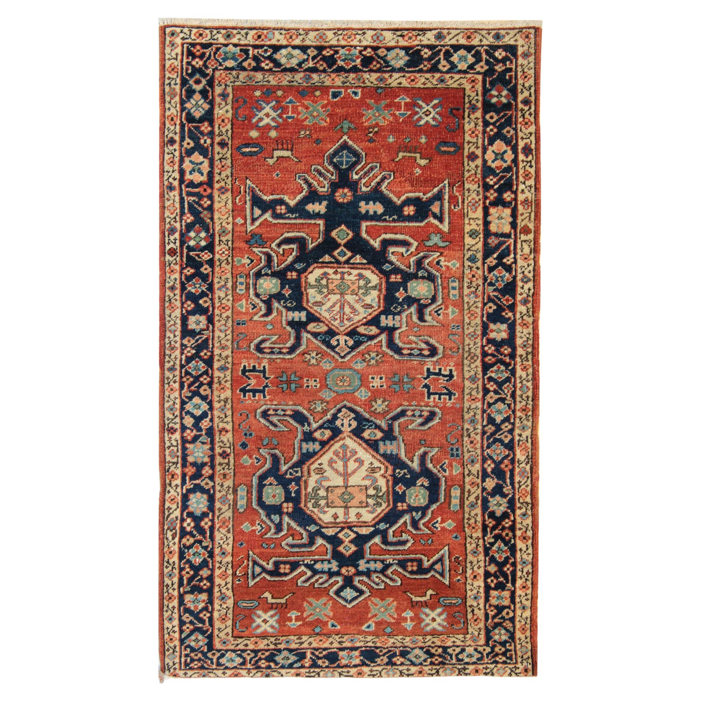 Kaukasischer Teppich Handgefertigt Antike Teppiche Traditioneller rostfarbener Kazak Teppich im Angebot