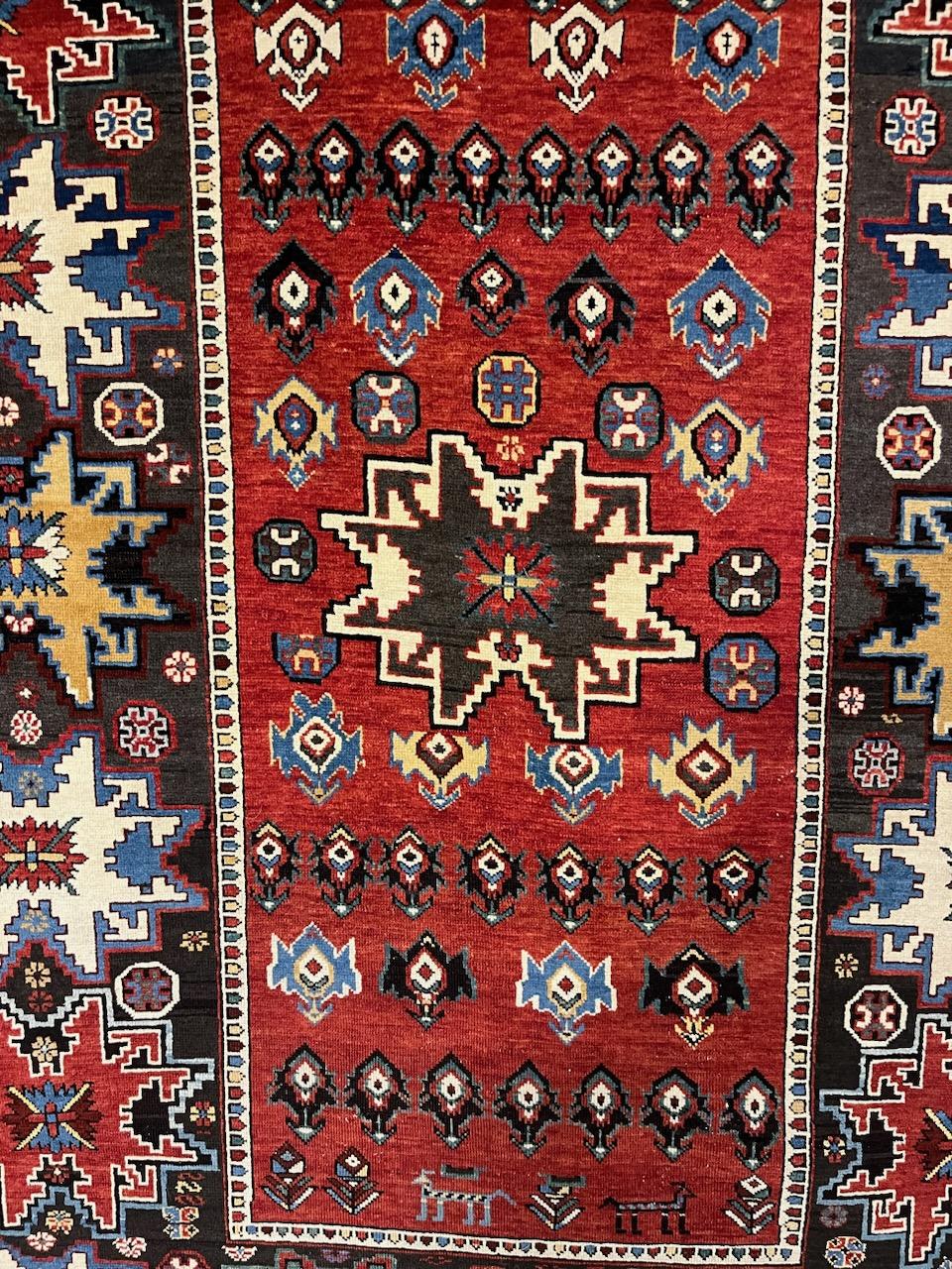 Wool Cuban Caucasian Leslie Lasky Designed Rug. Rug measures 5 foot 7 inches by 4 ft. Great  condition. This rug has been professionally cleaned. 