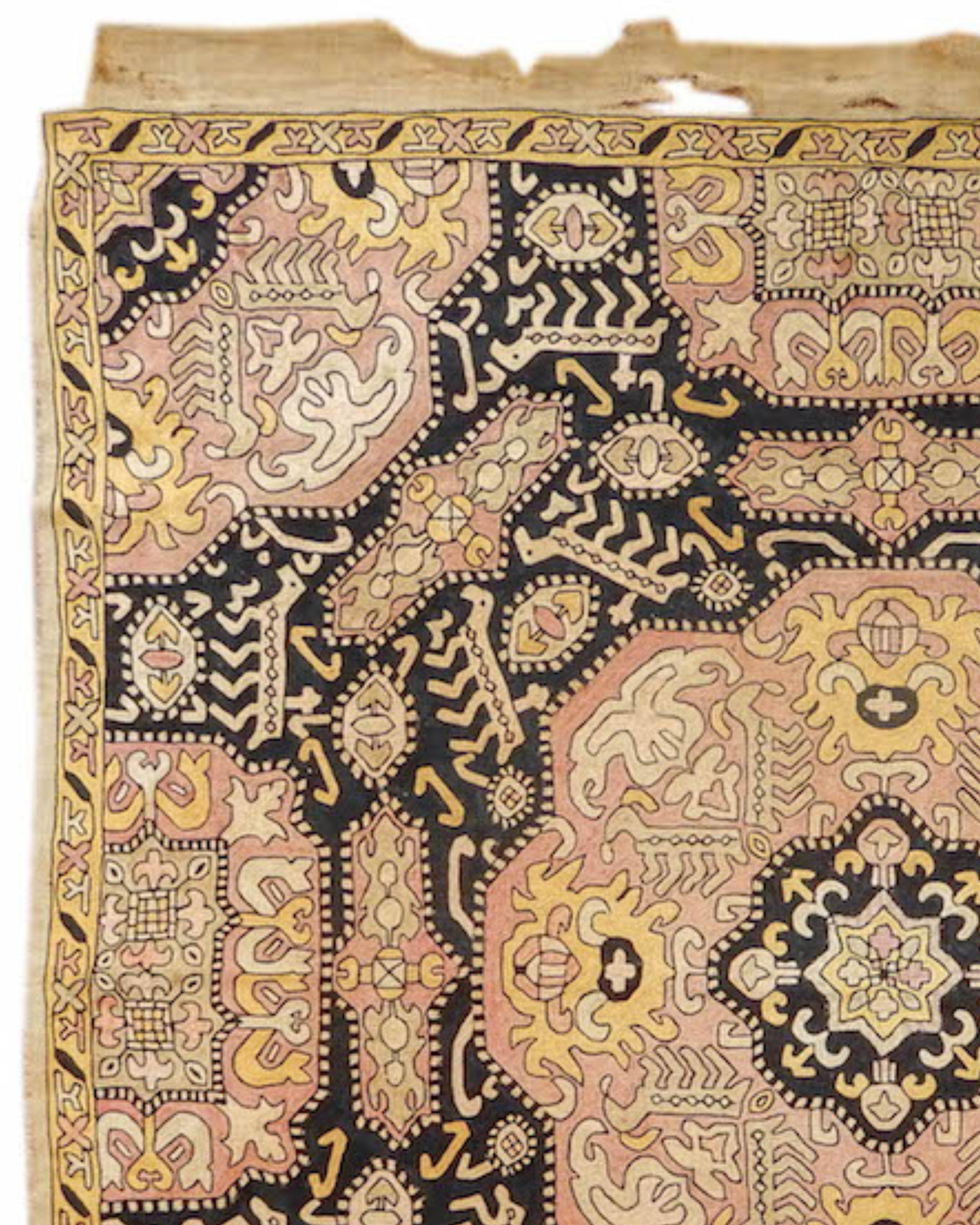 Hand-Knotted Caucasian Embroidery Rug, c. 1900 For Sale