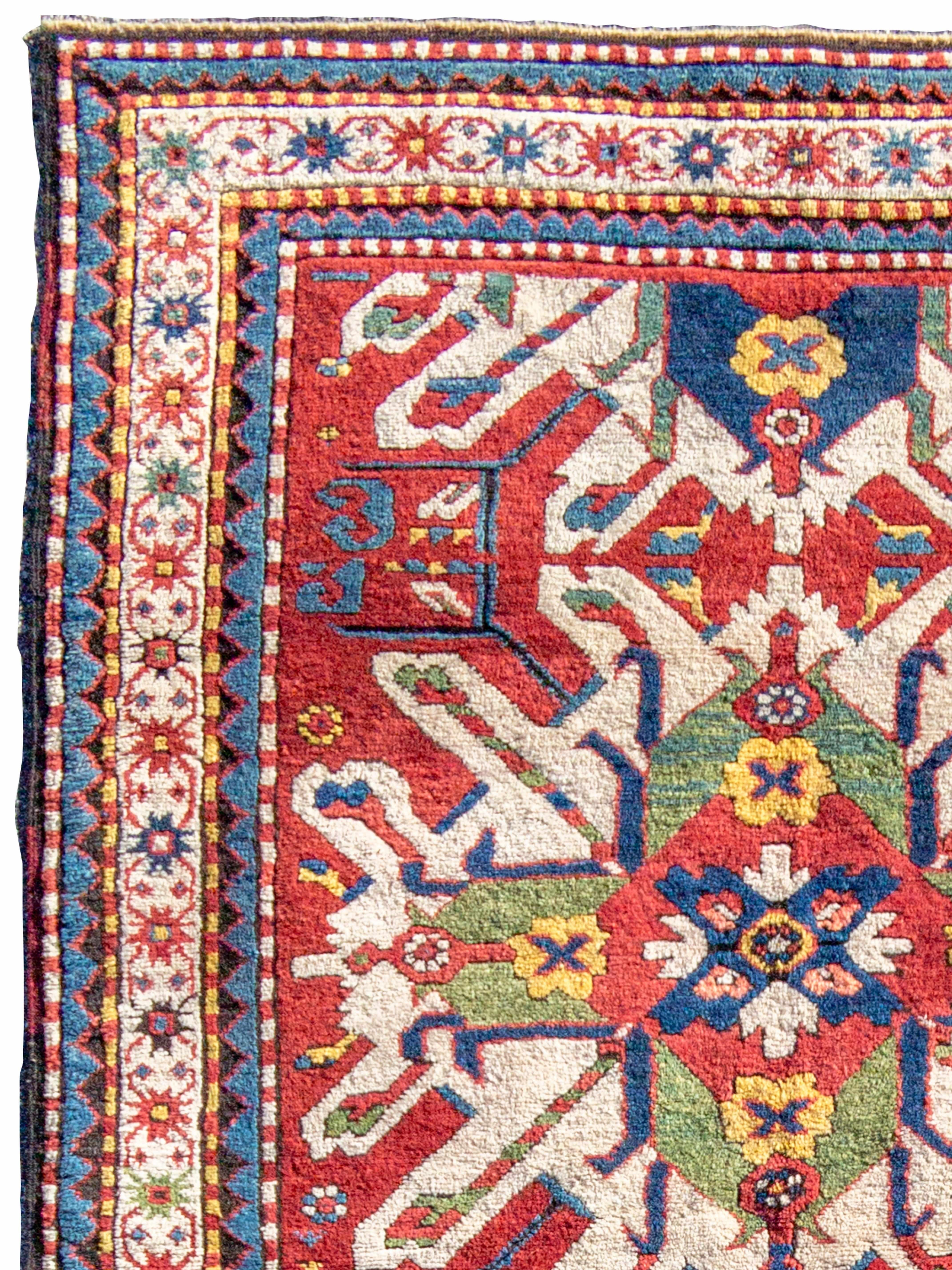 Caucasian Karabagh Eagle Kazak Rug, Late 19th Century, 4'6