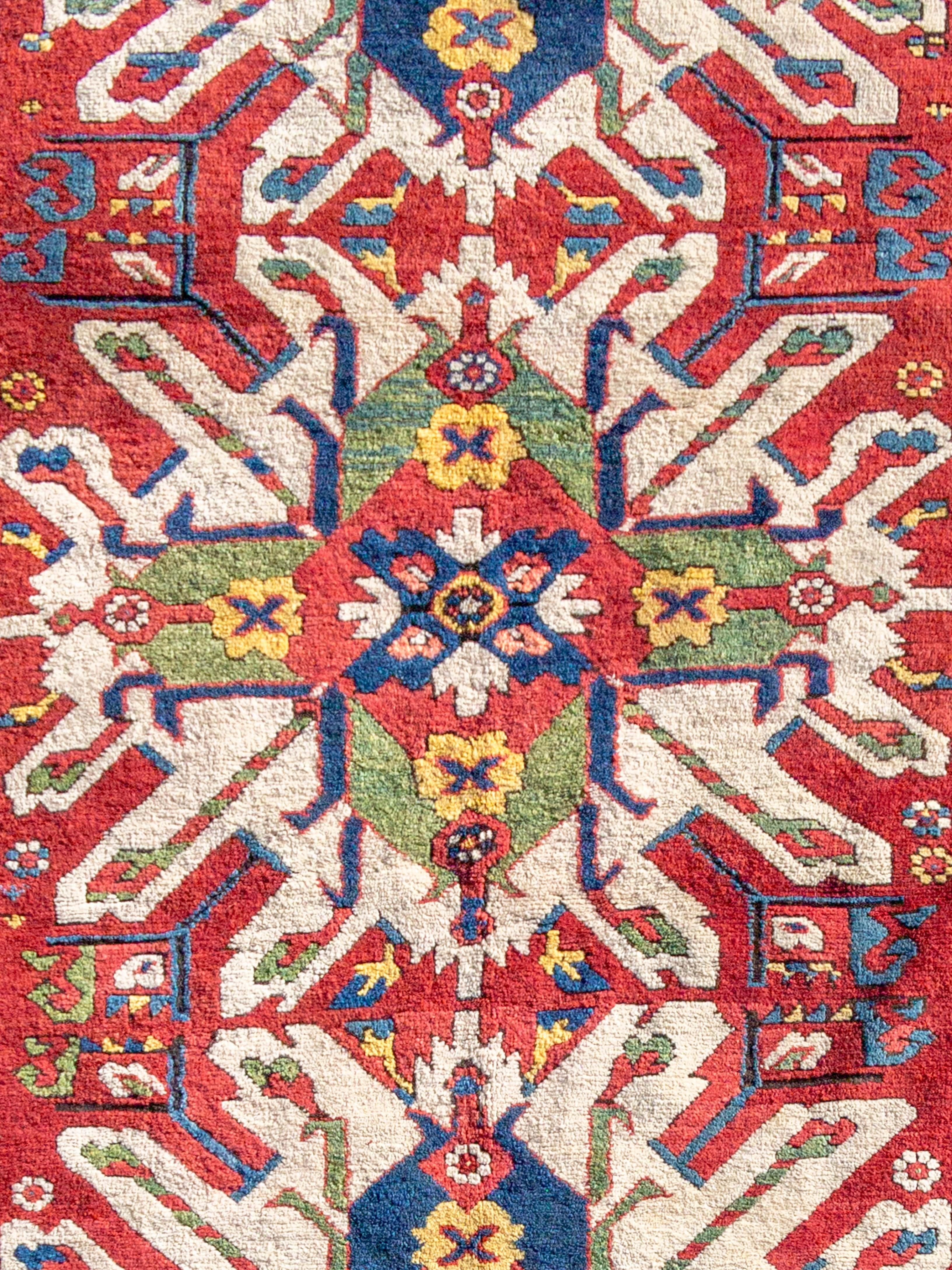Hand-Knotted Caucasian Karabagh Eagle Kazak Rug, Late 19th Century, 4'6