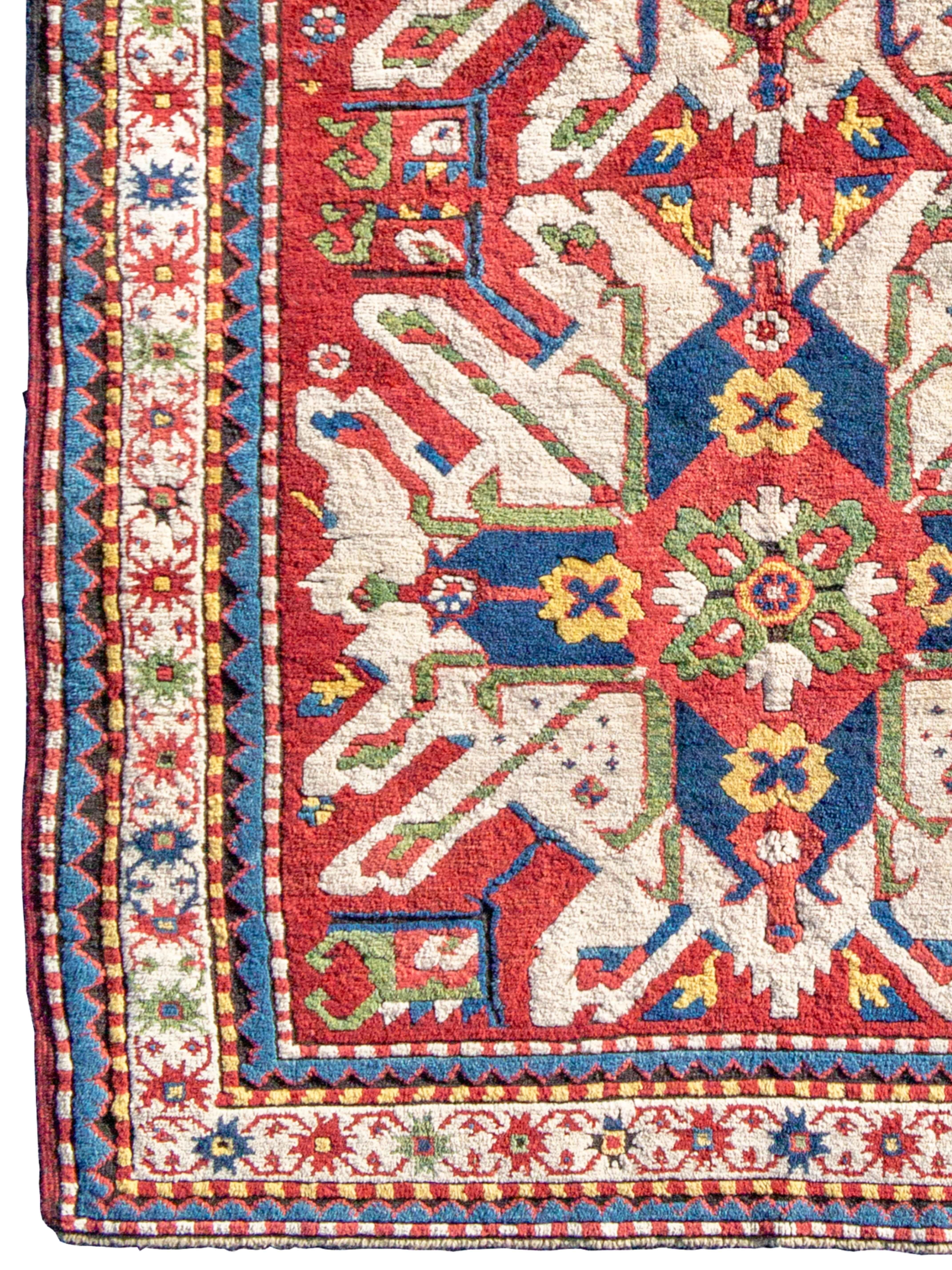 Caucasian Karabagh Eagle Kazak Rug, Late 19th Century, 4'6