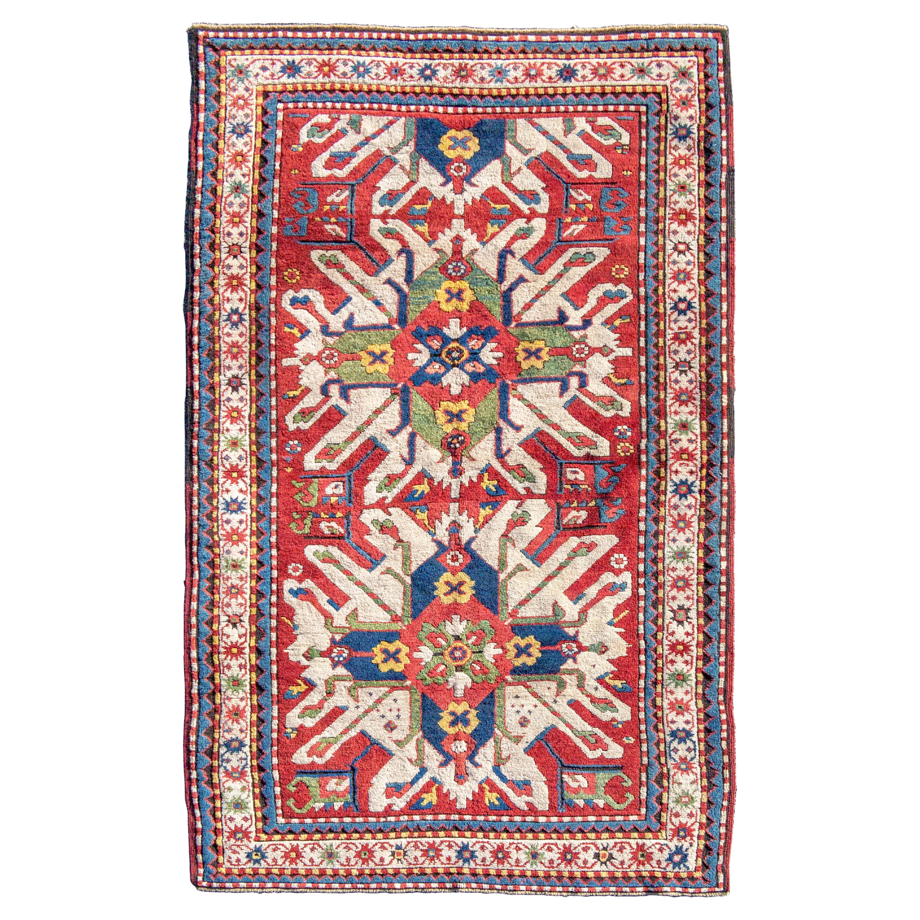 Alfombra Caucásica Karabagh Eagle Kazak, Finales Siglo XIX, 4'6" x 8'5