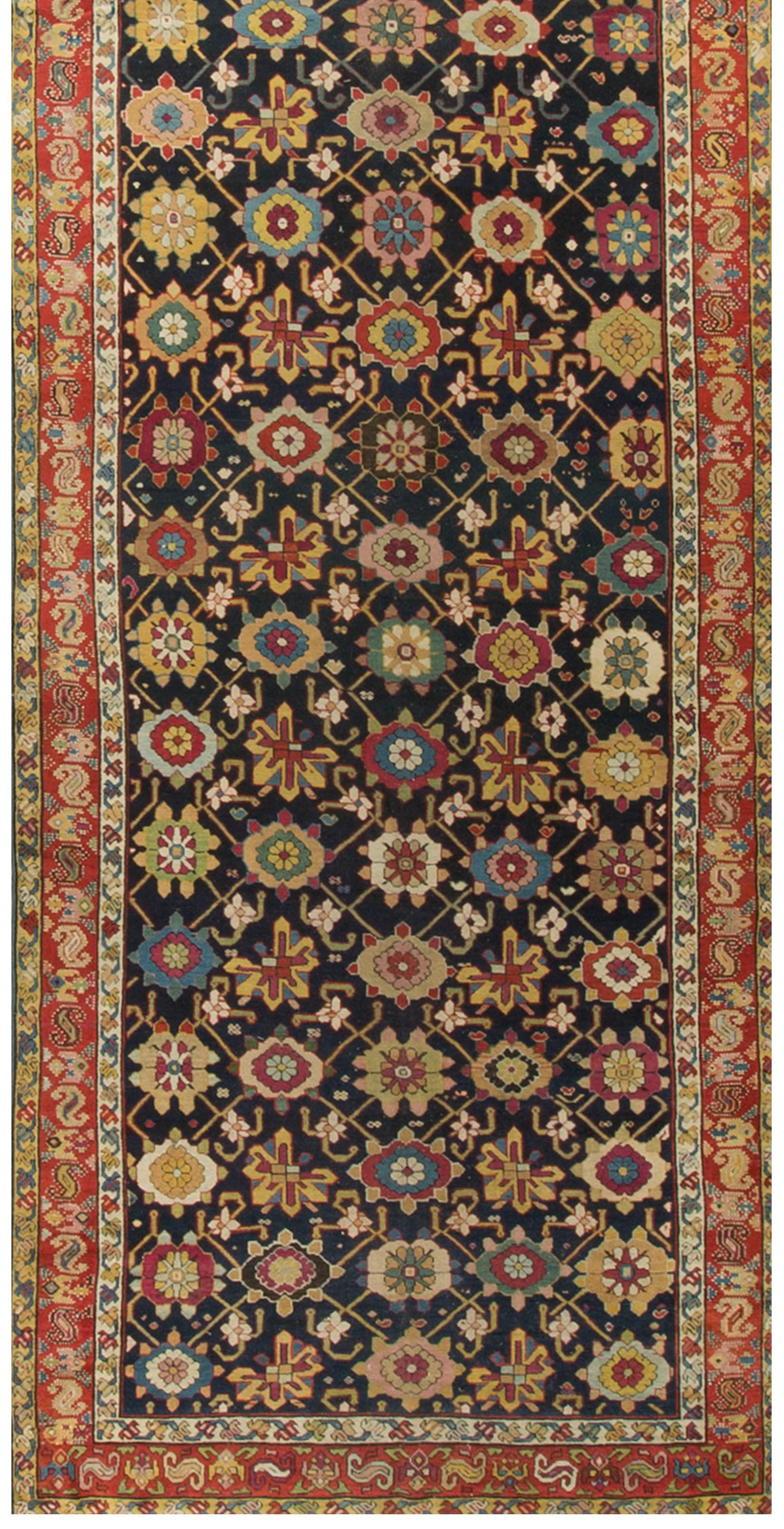 Caucasian Karabagh rug runner, circa 1900. Across the Aras river from Karajeh is the Armenian Caucasian rug area of Karabagh (Black Garden) which wove scatters, runners and gallery rugs from the 17th century onwards, often with cochineal reds and