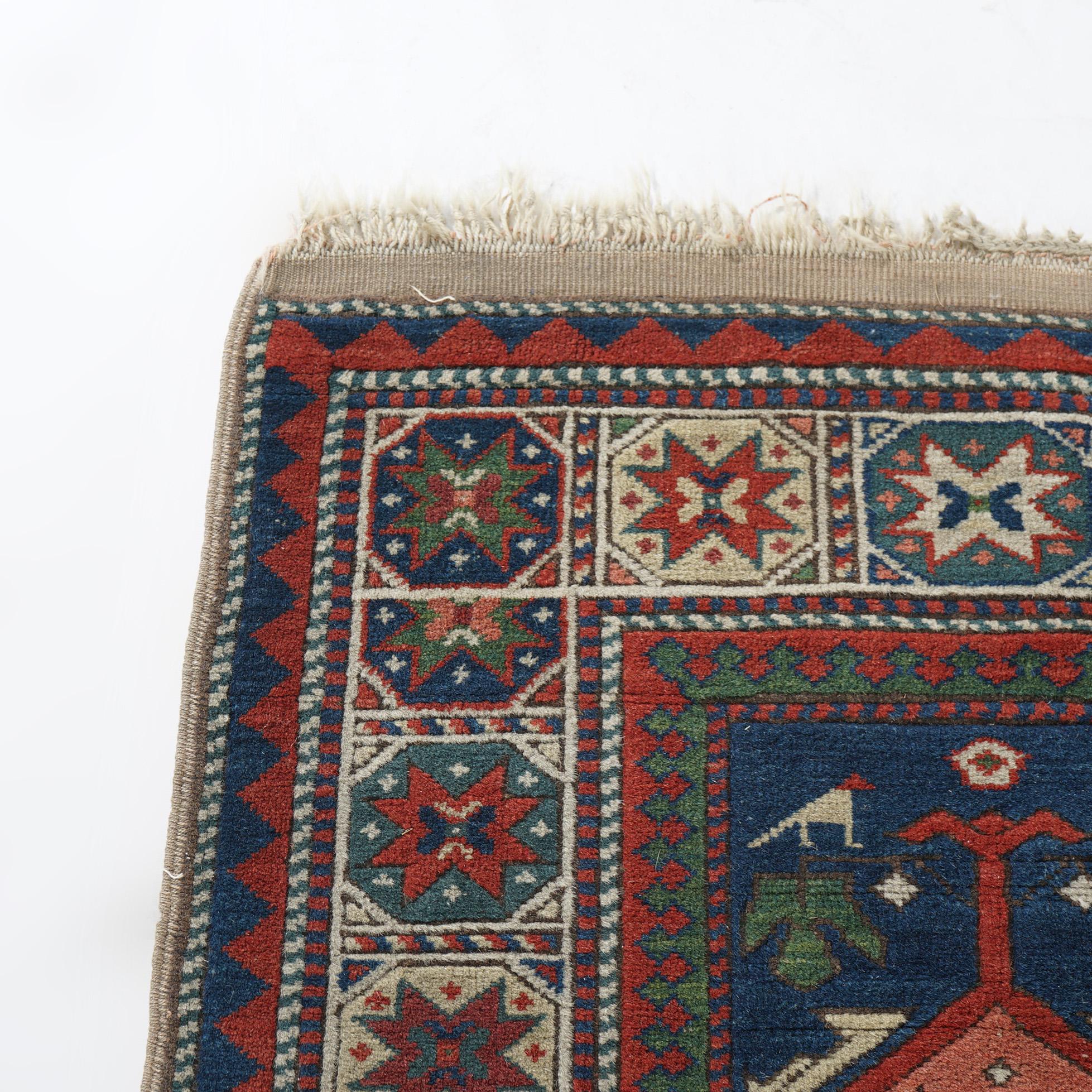 Caucasian Kazak Oriental Wool Rug with Birds & Animals 20th Century 8
