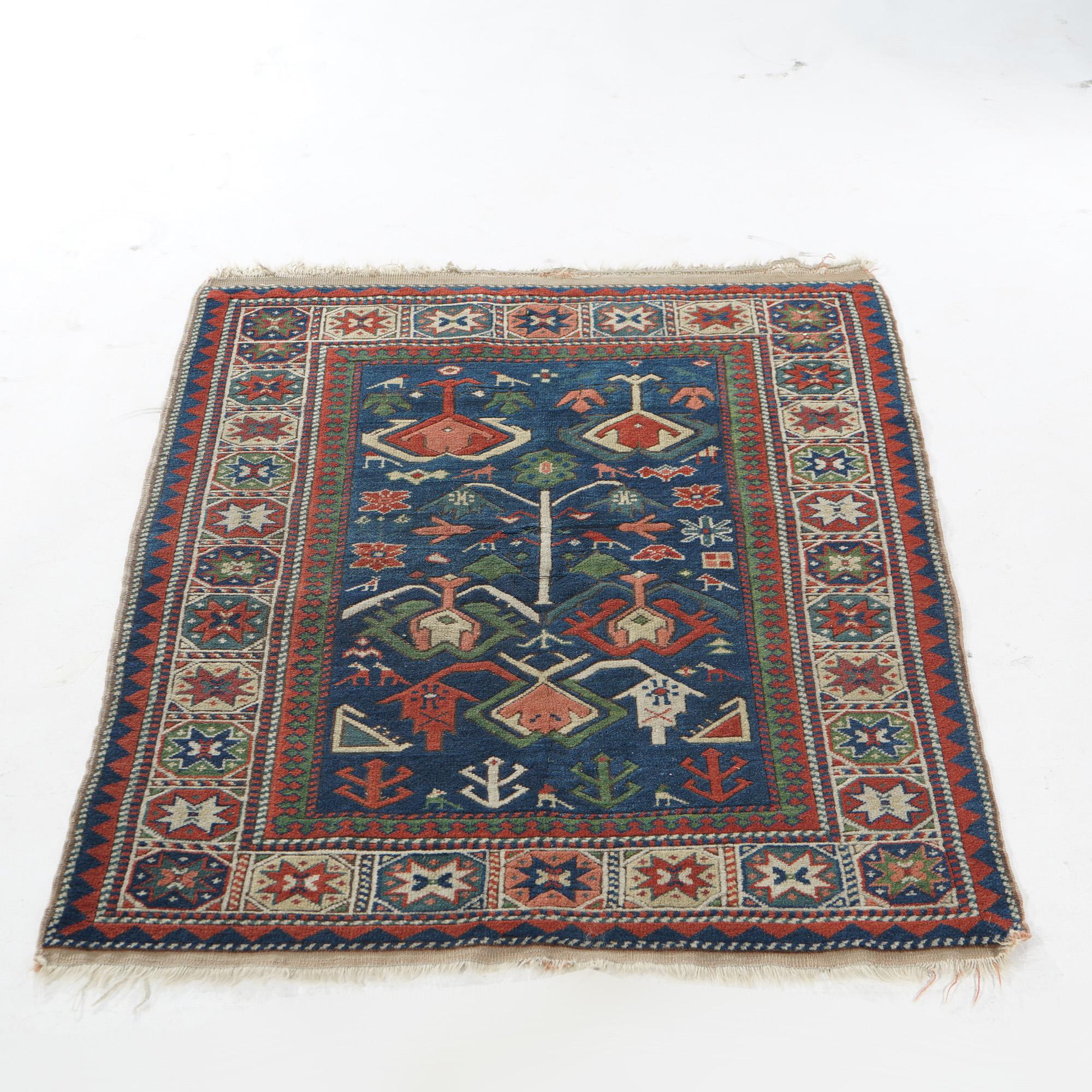 Caucasian Kazak Oriental Wool Rug with Birds & Animals 20th Century In Good Condition In Big Flats, NY