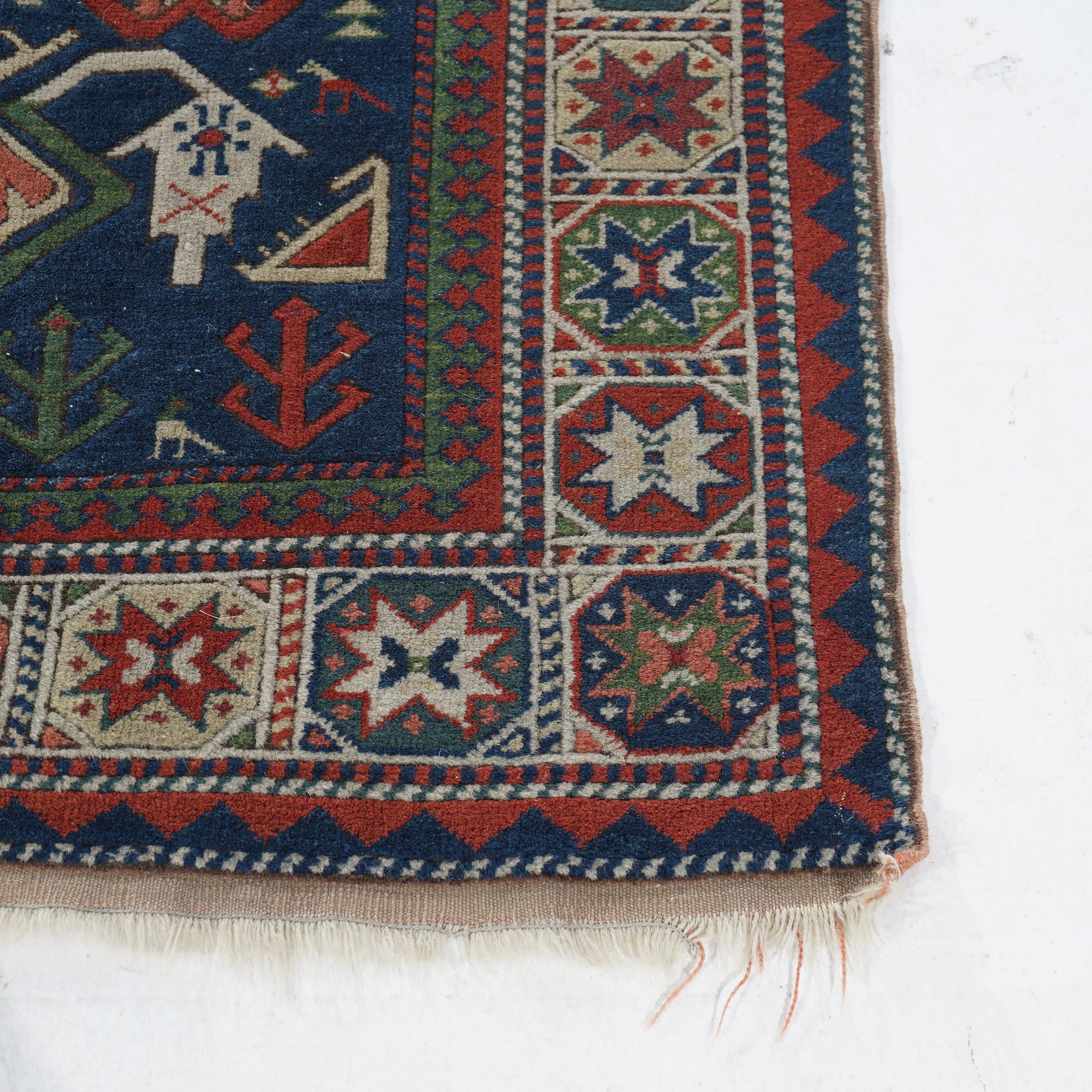 Caucasian Kazak Oriental Wool Rug with Birds & Animals 20th Century 2
