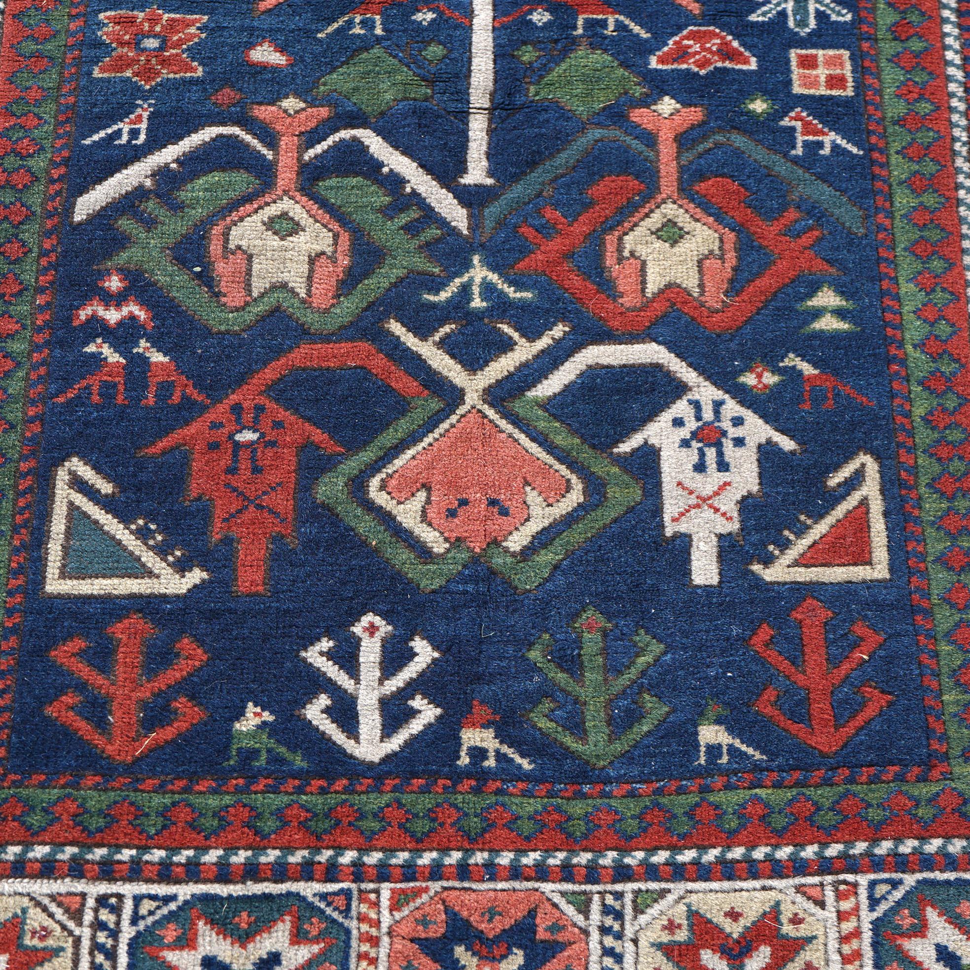 Caucasian Kazak Oriental Wool Rug with Birds & Animals 20th Century 4