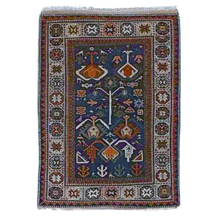 Caucasian Kazak Oriental Wool Rug with Birds & Animals 20th Century