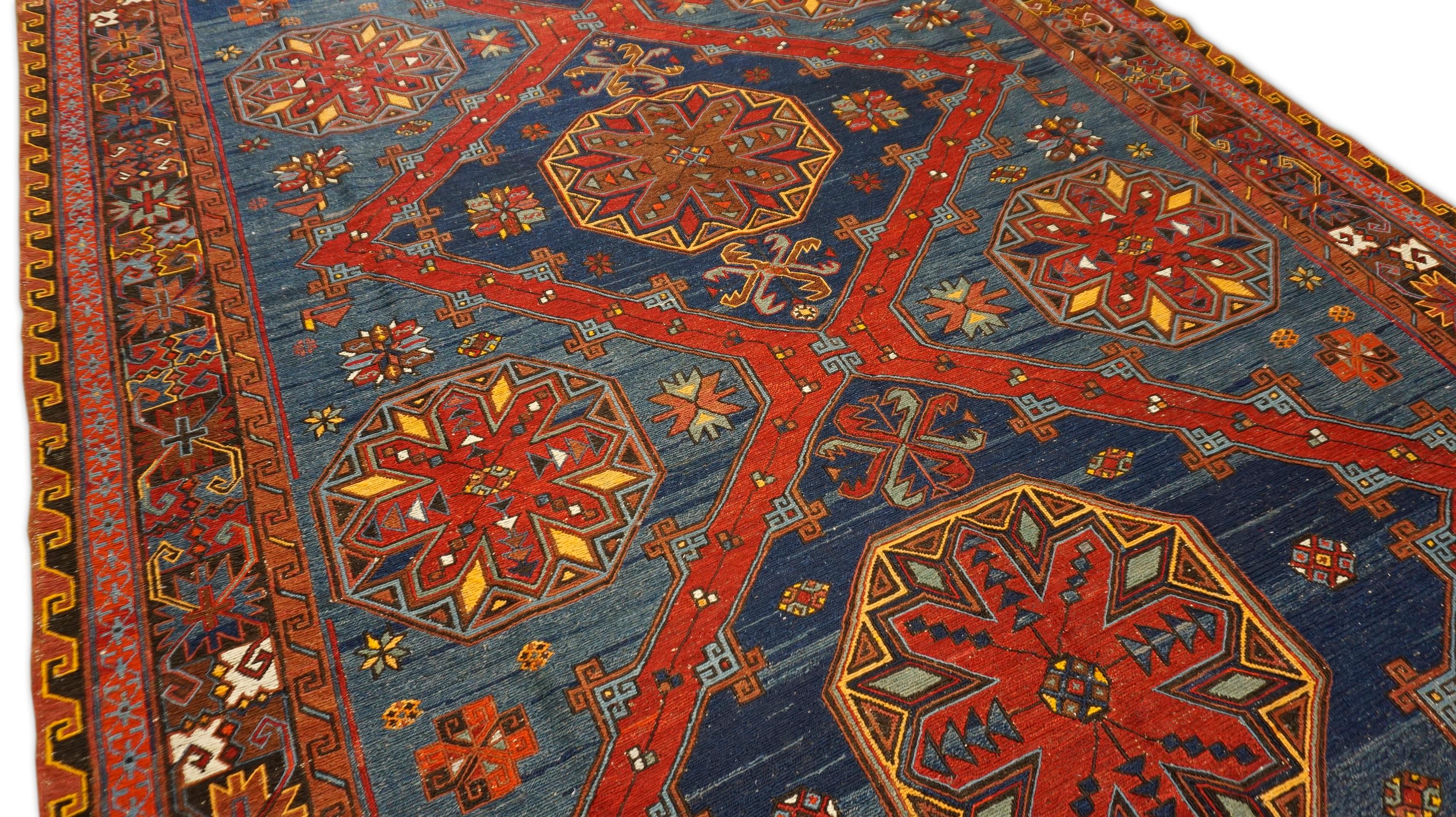 Kaukasischer Wollteppich 6'6''x12'3'' (Handgeknüpft) im Angebot