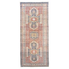 Caucasian Kazak-style Antique Red and Blue Wool Runner 5'4''x12'
