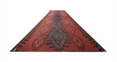 Caucasian Kilim Rug, Handmade Carpet Red Blue Wool Runner Rug