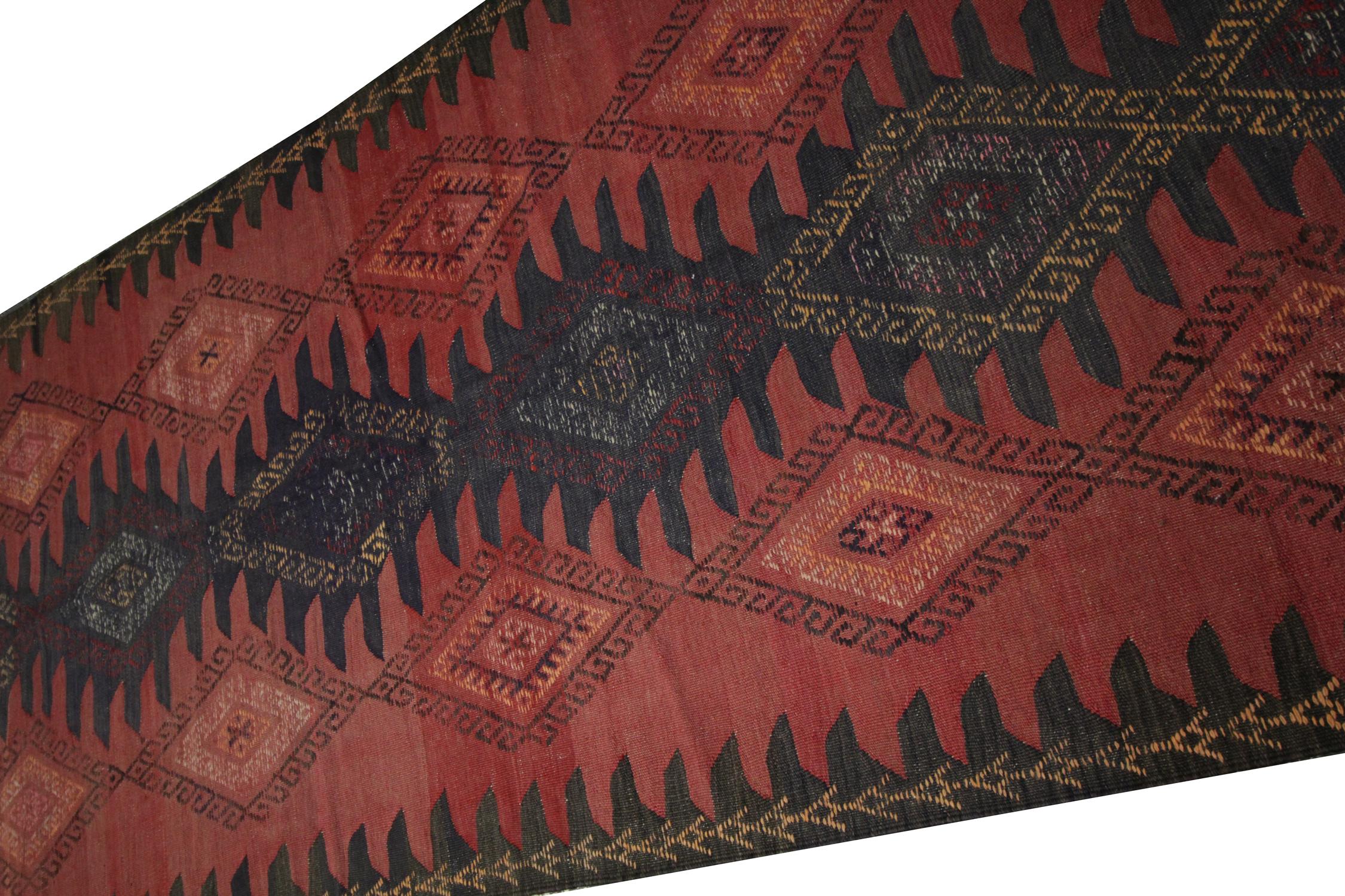 Tribal Caucasian Kilim Rug, Handmade Carpet Red Blue Wool Runner Rug For Sale