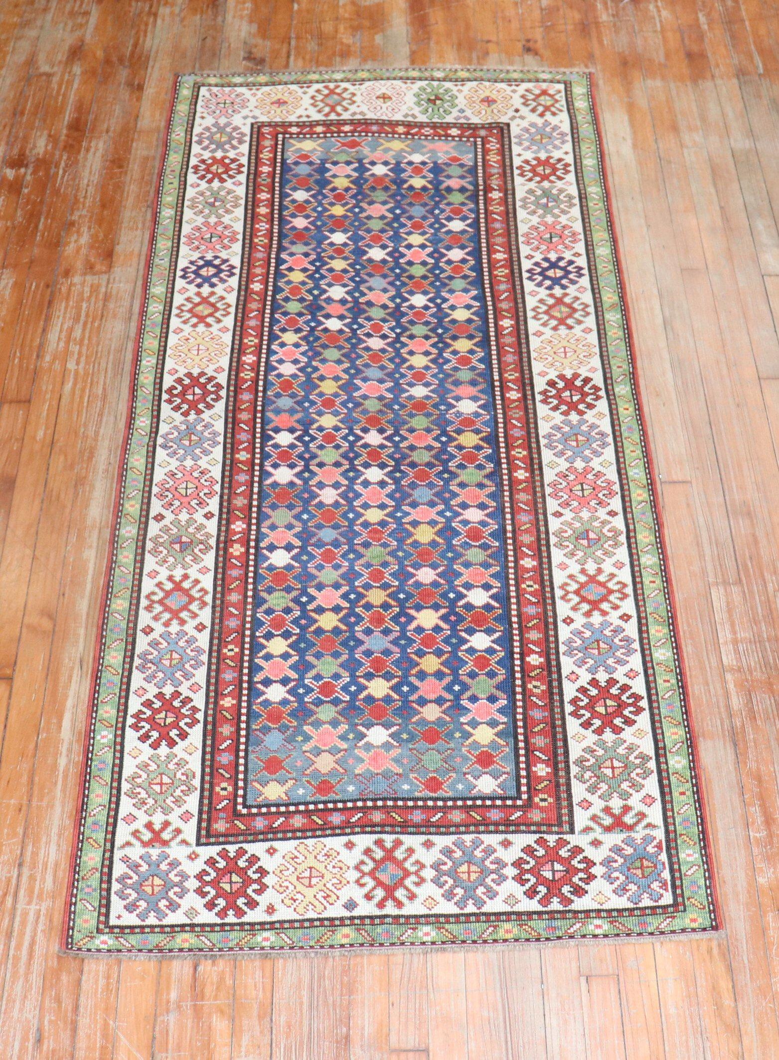 Hand-Knotted Caucasian Kuba Small Antique Runner For Sale