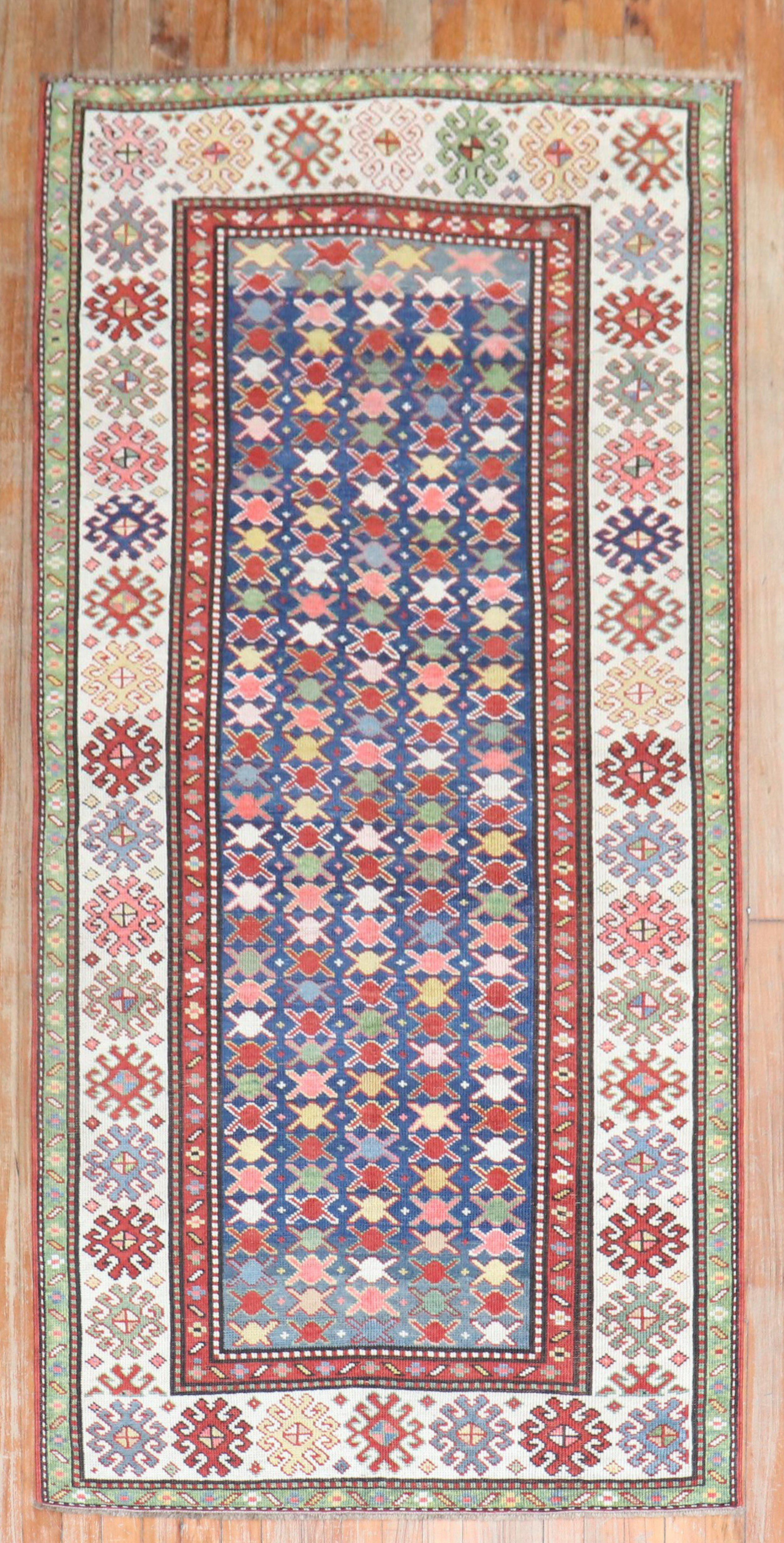 Caucasian Kuba Small Antique Runner In Good Condition For Sale In New York, NY