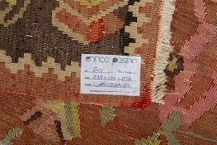 Antique Hand-Woven Kilim Karabagh, Wool, Pink Floral, Circa 1916