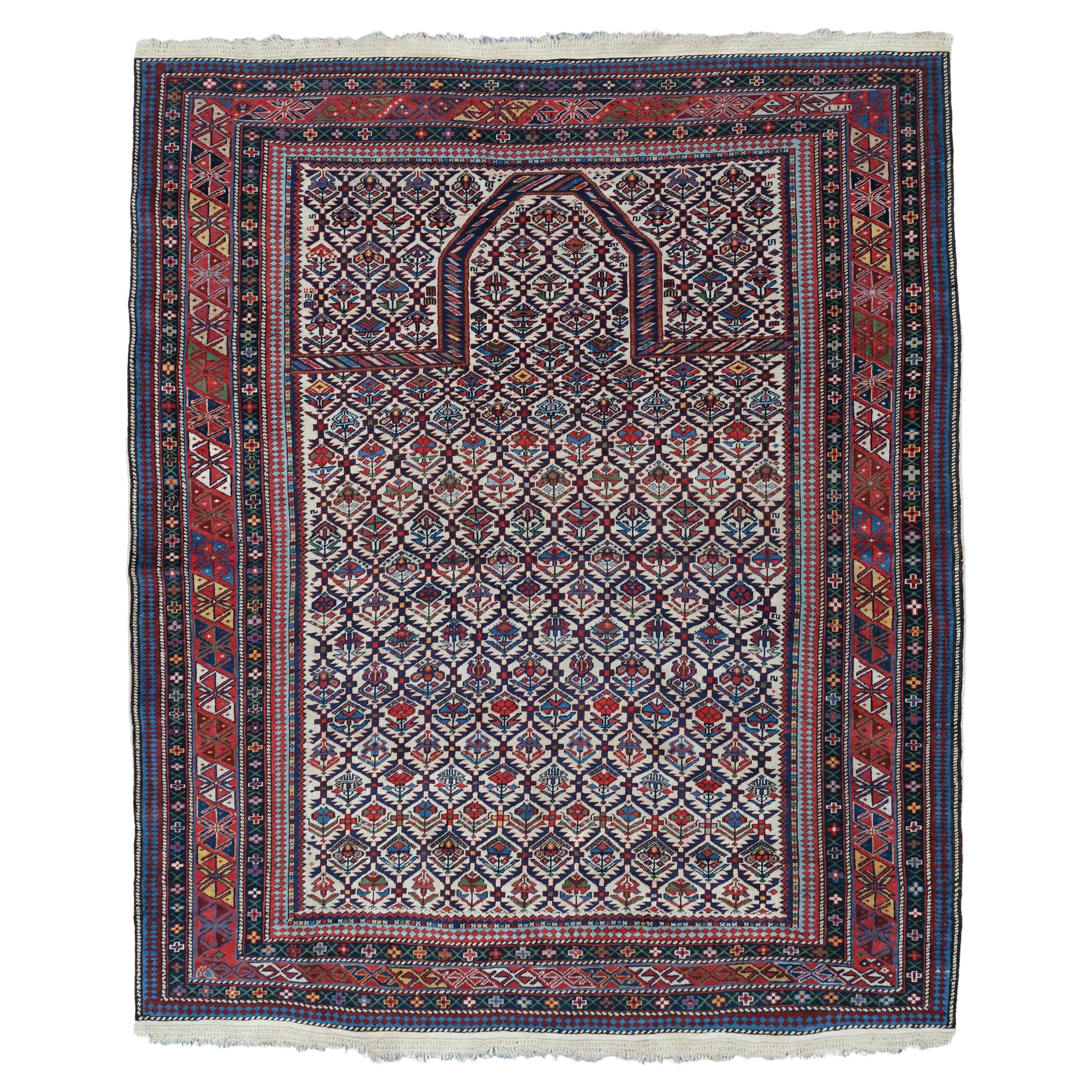 Caucasian Prayer Shirvan Carpet Dated 1855 - Antique Caucasian Rug, Antique Rug