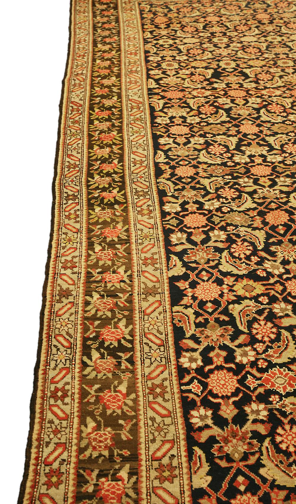 Antique Caucasian Karabakh rug. ca. 1880. An elegant antique Caucasian Karabak carpet with all over herati motif design. The background of this antique Karbabak carpet on a dark blue background fully represents the classic Persian style of the