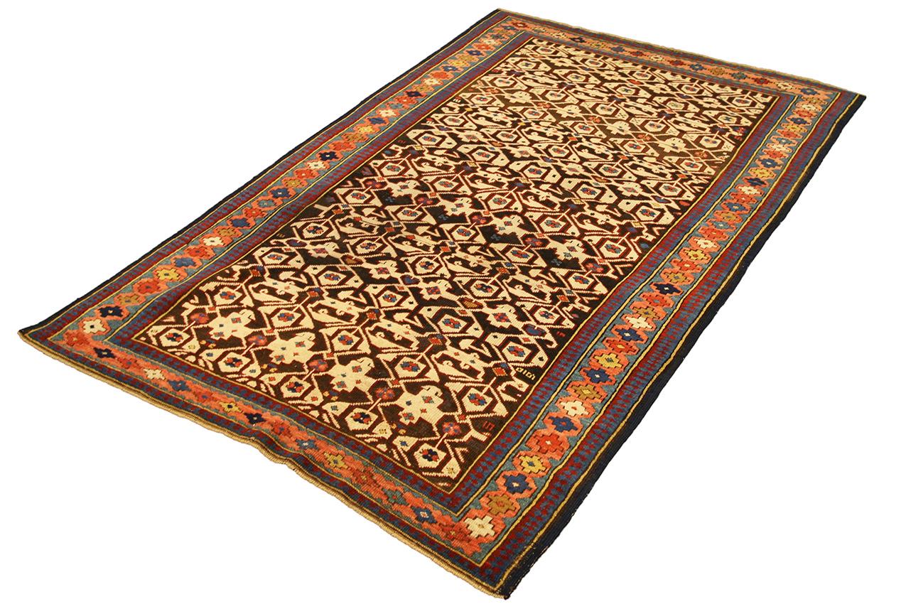 Hand-Knotted Caucasian Rug Konakend All-Over Design, 19th Century For Sale