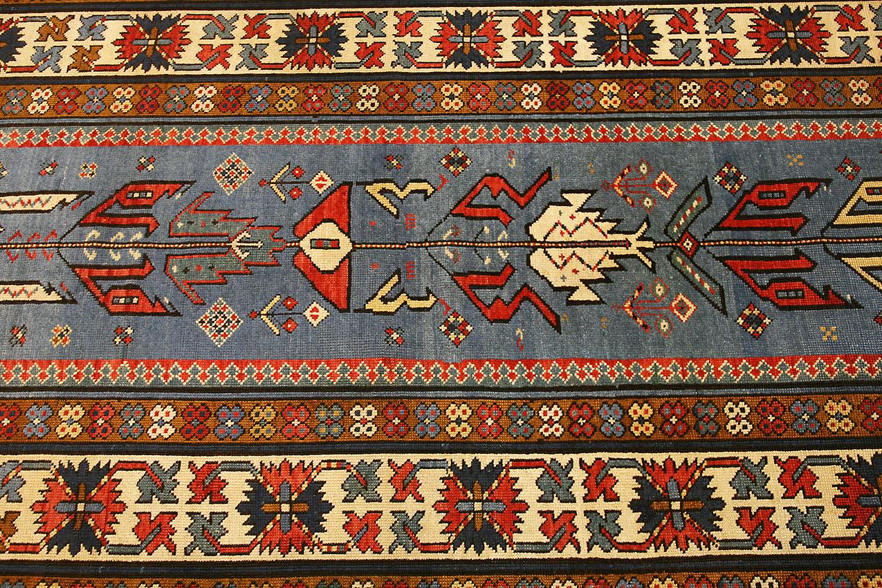 Hand-Knotted Caucasian Rug Kuba Sky Blue Field 'Quba', 19th Century For Sale