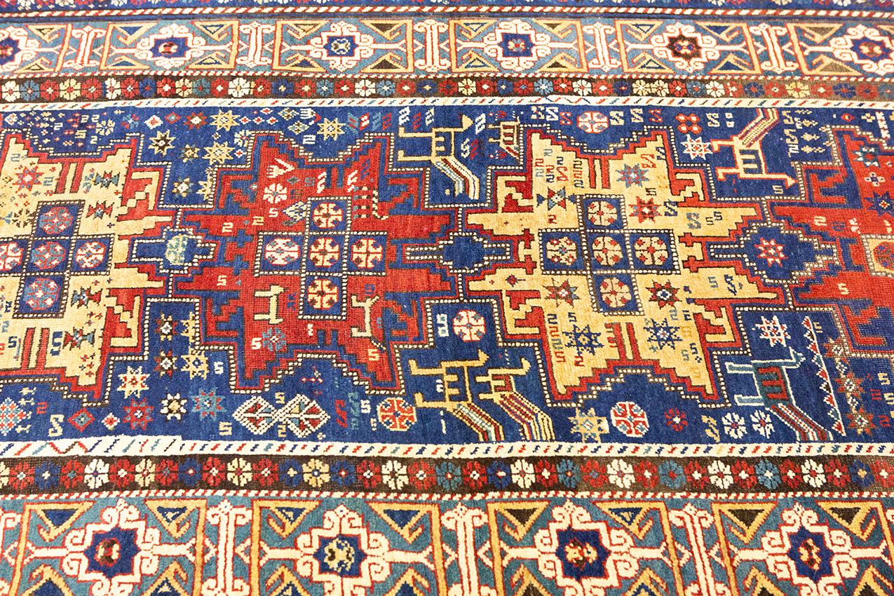 Hand-Knotted Caucasian Rug Lezghi Runner, 19th Century For Sale