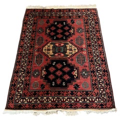 Caucasian Rug with Geometric Pattern Weave in Cotton and Wool Knot